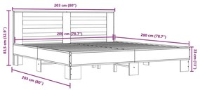 Πλαίσιο Κρεβατιού Καπνιστή Δρυς 200x200εκ. Επεξ. Ξύλο &amp; Μέταλλο - Καφέ