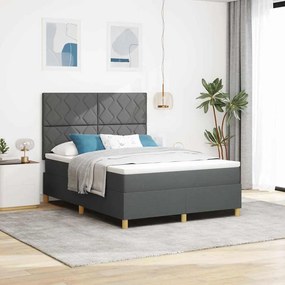 vidaXL LED Κρεβάτι με βάθρο Σκούρο Γκρι 140 x 190 cm ύφασμα