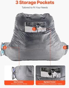 VEVOR Reading Pillow Large Size Bed Pillow with Shredded Memory Foam Washable