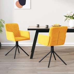 vidaXL Καρέκλες Τραπεζαρίας Περιστρεφόμενες 2 τεμ. Κίτρινες Βελούδινες