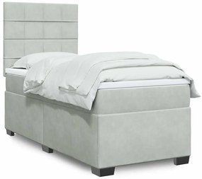 vidaXL Κρεβάτι Boxspring με Στρώμα Ανοιχτό Γκρι 100x200 εκ. Βελούδινο