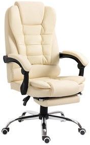 HOMCOM Καρέκλα γραφείου με υποπόδιο, καρέκλα γραφείου, ρυθμιζόμενη πλάτη, ρυθμιζόμενο ύψος, Κρεμ + Μαύρο + Ασημί