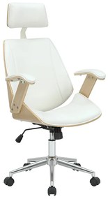 106-000026 Καρέκλα γραφείου διευθυντή Fern pakoworld PU λευκό-ξύλο φυσικό 64,5x62,0x117,0εκ PU- METAL- WOOD WHITE - NATURAL, 1 Τεμάχιο