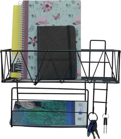 Επιτοίχιο Μεταλλικό Ράφι με Γάντζους 30x12.5x24cm Άσπρο ή Μαύρο