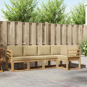 vidaXL Σειρά Καναπέ Εξωτερικού με μαξιλάρι 5 pcs Λευκό και Μπεζ