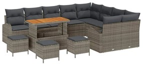 vidaXL Σετ Καναπέ Κήπου με μαξιλάρι 13 pcs Γκρι Πολυ ράταν