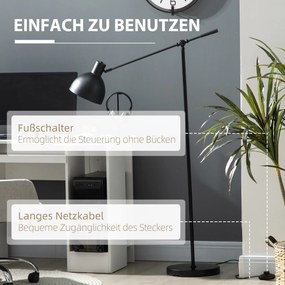 HOMCOM Φωτιστικό δαπέδου σε βιομηχανικό στυλ, ρυθμιζόμενο ύψος, διακόπτης ποδιού; 30 x 30 x 131 cm, Μαύρο