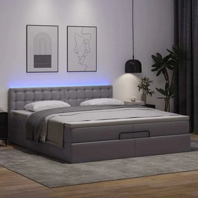 VidaXL Οθωμανικό κρεβάτι με στρώματα & LEDs Γκρι Faux Leather