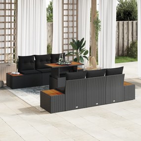 vidaXL Σετ Σα Πώλησης 7 τεμαχίων με Μαξιλάρια Μαύρο Πολυ Ρατάν