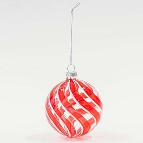 Χριστουγεννιάτικες Μπάλες Γραμμές (Σετ 4Τμχ) 600-45731 8cm White-Red