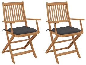 Καρέκλες Κήπου Πτυσσόμενες 2 τεμ Μασίφ Ξύλο Ακακίας &amp; Μαξιλάρια - Ανθρακί