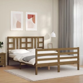 Πλαίσιο Κρεβατιού με Κεφαλάρι Μελί 160x200 εκ. από Μασίφ Ξύλο - Καφέ