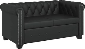 vidaXL Καναπέδες Chesterfield Διθέσιος + Τριθέσιος Μαύρο Συνθ. Δέρμα