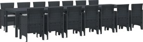 vidaXL Σετ Τραπεζαρίας Κήπου με Μαξιλάρια 15 pcs Ανθρακί PP