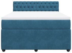 Κρεβάτι Boxspring με Στρώμα Μπλε 140x190 εκ. Βελούδινο - Μπλε