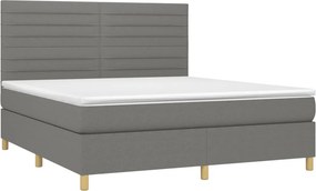 vidaXL Κρεβάτι Boxspring με Στρώμα &amp; LED Σκ.Γκρι 180x200 εκ Υφασμάτινο