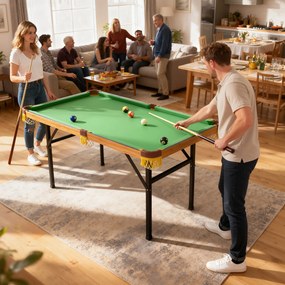 SPORTNOW Αναδιπλούμενο τραπέζι μπιλιάρδου, μίνι τραπέζι μπιλιάρδου, 2 στέκες, 16 μπάλες, τρίγωνο, βούρτσα, πράσινο