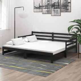 Καναπές Κρεβάτι Συρόμενος Μαύρος 2x(90x200) εκ. Ξύλο Πεύκου