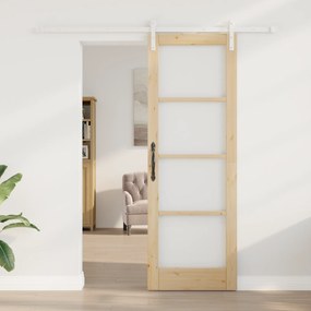vidaXL Συρόμενη Πόρτα με Σετ Εξαρτημάτων "ORKDAL" Συμπαγές Ξύλο & Γυαλί