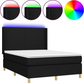 vidaXL Κρεβάτι Boxspring με Στρώμα &amp; LED Μαύρο 140x190 εκ. Υφασμάτινο