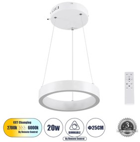 NEMESIS 61153 Κρεμαστό Φωτιστικό Δαχτυλίδι-Κύκλος LED CCT 20W 2356lm 360° AC 220-240V