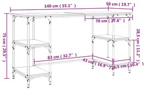 ΓΡΑΦΕΙΟ ΓΚΡΙ SONOMA 140X50X75 ΕΚ. ΜΕΤΑΛΛΟ &amp; ΕΠΕΞΕΡΓΑΣΜΕΝΟ ΞΥΛΟ 845329