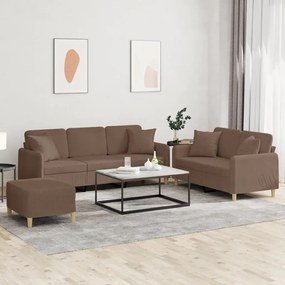 vidaXL Πολυθρόνες Σετ 3 Τεμαχίων Καφέ από Ύφασμα με Μαξιλάρια