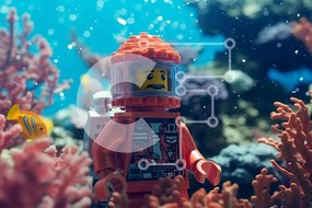 Intra Συλλεκτικό Ξύλινο Παζλ Plywood  4mm - Φιγούρα Lego με πορτοκαλί στολή κατάδυσης υποβρύχια Σε Ξύλινο Κουτί - Διαστάσεις: 10x10 cm – 25 κομμάτια