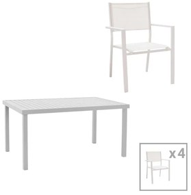 Kliton-Moly dining table set of 5 aluminum in white shade 150x80x74cm 150x80x74 εκ.