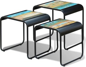 vidaXL Τραπεζάκια Ζιγκόν 3 τεμ. από Μασίφ Ανακυκλωμένο Ξύλο