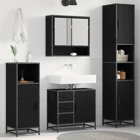vidaXL Σετ Επίπλων Μπάνιου με ράφι 3 pcs Μαύρη Οξυά Επεξεργασμένο ξύλο