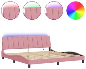 vidaXL Πλαίσιο Κρεβατιού με LED Ροζ 200x200 εκ. Βελούδινο