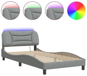 Πλαίσιο Κρεβατιού με LED Ανοιχτό Γκρι 100x200 εκ. Υφασμάτινο - Γκρι