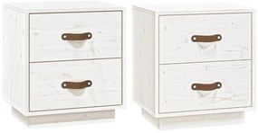 vidaXL Κομοδίνα 2 τεμ. Λευκό 40x34x45 εκ. από Μασίφ Ξύλο Πεύκου