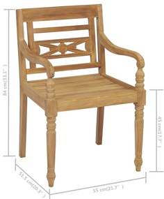 Καρέκλες Batavia 6 τεμ. από Μασίφ Ξύλο Teak με Μαξιλάρια - Γκρι