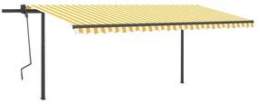 vidaXL Τέντα Συρόμενη Χειροκίνητη με Στύλους Κίτρινο / Λευκό 5x3 μ.
