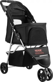 VEVOR Pet Stroller Foldable 3 Wheels Travel Dog Stroller with Brake up to 35lbs
