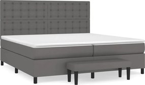 vidaXL Κρεβάτι Boxspring με Στρώμα Γκρι 200x200 εκ. Συνθετικό Δέρμα