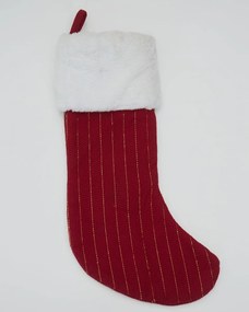 Χριστουγεννιάτικη Διακοσμητική Κόκκινη Μπότα με Χρυσή Κλωστή &amp; Γούνα Christmas Stocking 45x15cm One Size