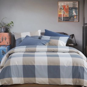 Παπλωματοθήκη Casual Check (Σετ 2τμχ) Denim Nef-Nef Homeware Μονό 170x240cm 100% Βαμβάκι