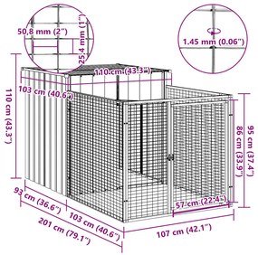 vidaXL Σπιτάκι Σκύλου με Αυλή Ανθρακί 110x201x110 εκ. Γαλβαν. Χάλυβας