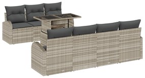 vidaXL Σετ Καναπέδων Κήπου 8 Τεμαχίων με Μαξιλάρια Ανοιχτό Γκρι Πολυ Ρατάν