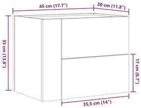 Κομοδίνο Επιτοίχιο Καπνιστή Δρυς 45x30x35 εκ. - Καφέ