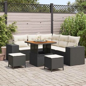 vidaXL Σετ Καναπέ Κήπου με μαξιλάρι 8 pcs Μαύρο, Κρέμα 80 x 80 x 71 cm