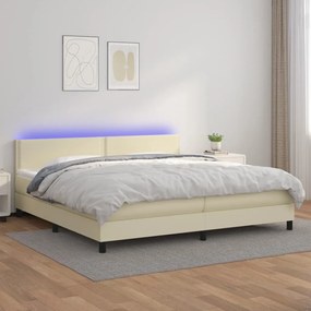 vidaXL Κρεβάτι Boxspring με Στρώμα & LED Κρεμ 200x200 εκ. Συνθ. Δέρμα