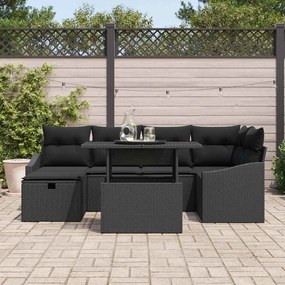 vidaXL Σετ Καναπέ Κήπου με μαξιλάρι 7 pcs Μαύρο Πολυ ράταν