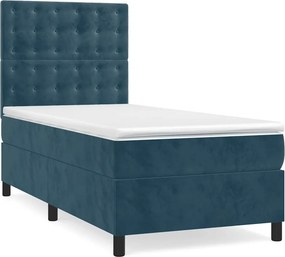 vidaXL Κρεβάτι Boxspring με Στρώμα Σκούρο Μπλε 100x200 εκ. Βελούδινο