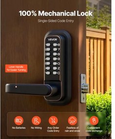 VEVOR Mechanical Keyless Entry Door Lock, 2.0 Code Upgrade, 4-7 Digits Code, Single-Sided Push Button Combination Keypad Door Lock with Handle, Auto Locking, for Indoor or Outdoor, Oil-Rubbed Bronze