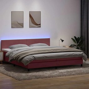 vidaXL Κρεβάτι Boxspring με Στρώμα &amp; LED Ροζ 180x210 εκ. Βελούδινο