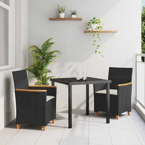 vidaXL Σετ κήπου 3 τεμαχίων με μαξιλάρια σε μαύρο χρώμα από πολυραττόν